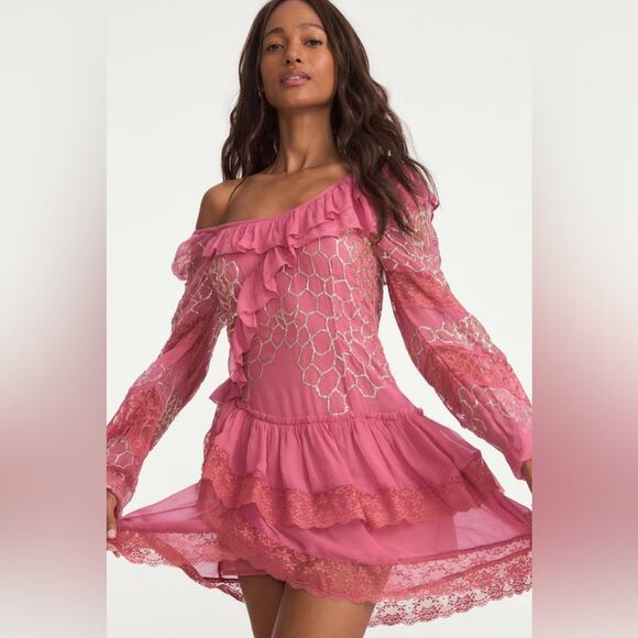 NWT LoveShackFancy Wild Rose Angora Lace Sequin Mini Dress Size 0 - Picture 1 of 13